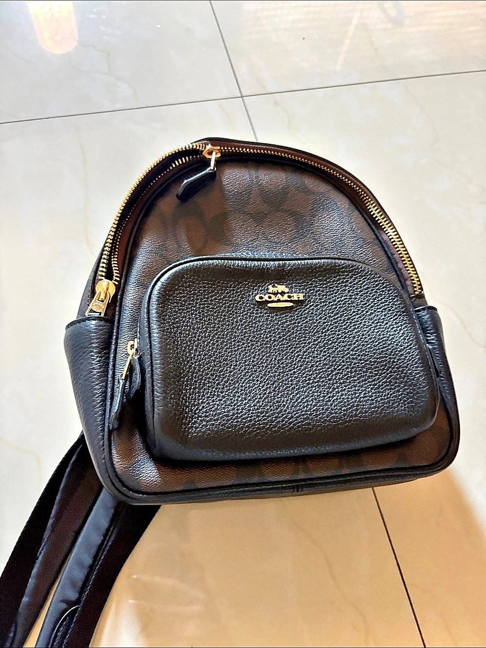 COACH Court Backpack In Signature Canvas Black & Brown